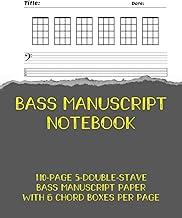 BASS TAB NOTEBOOK (CHORD BOXES, STAVES & TABS): 110 Pages Blank Tablature for Bass Guitar Manuscript