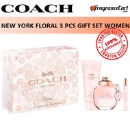 Coach New York Floral 3 Pcs Gift Set for Women (90ml EDP + 7.5ml Travel Spray + 100ml Body Lotion) GiftSet Collection [Brand New 100% Authentic Perfume/Fragrance]