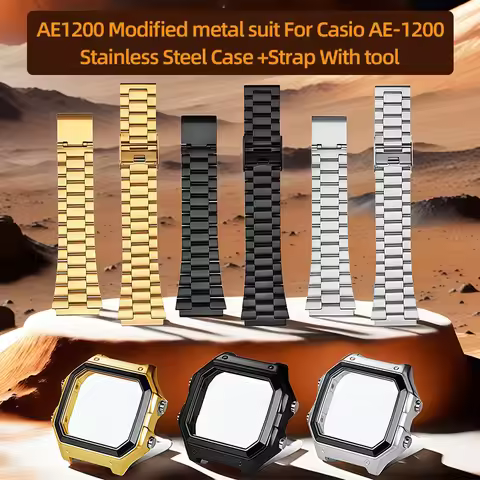 AE1200 Modified metal suit For Casio AE-1200 AE-1200wh AE1300 Bezel Glass Stainless Steel Shell Watc