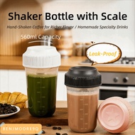 BENJMOORE9Q Shaker Bottle, Plastic Leakproof Tumbler, Microwave Safe with Scale 560ML Coffee Mixing 