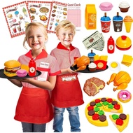Restaurant Server Play Toys Set for Boys Girls Age 3-8, Role Play Set with Unisex Server Dress-Up Co