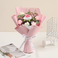 JIYAN2866 1 Large Flower5 Small Flowers Crochet Rose Flower Bouquet Gifts Finished Knitted Flower Bo