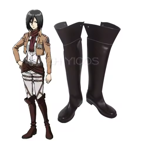 New Anime Attack On Titan Eren Levi Cosplay Shoes Knee Length Cosplay Boots Zipper-up Brown Customiz