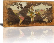 Wall Art For Living Room World Map Office Wall Art Vintage Wood Grain Retro Map of The World Nautica
