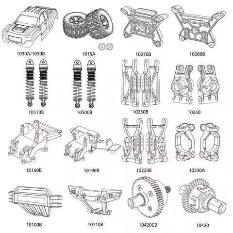 1/10 MJX Hyper Go 10208 V2 Monster Wheel Suspension Arm Shock Absorber Wheelie Tire Chassis Body She