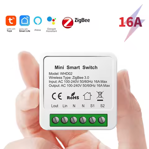 Tuya Zigbee / WiFi Smart Switch 16A MINI Switch 2 Way Control Tuya Smart Home Automation Sensor Work