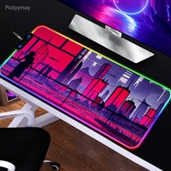 Large RGB Mouse Pad city neom art Gaming Mousepad LED Mouse Mat Gamer Mousepads PC Desk Pads RGB Keyboard Mats XXL 35.4x15.7in