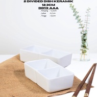 2 Side Divided Dish Ceramic 12.3CM (1PCS) Plain White By Indo Keramik Quality Chili Sauce Container 