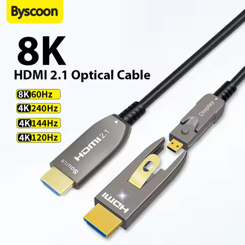 Byscoon Detachable Optical Fiber HDMI 2.1 AOC-Active 8K@60Hz 4K@240Hz 48Gbps For Home Theater Blu-ra