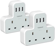 Double Plug Adapter with 3 USB, 2 Pack TESSAN 2 Ways Multi Plug Extension Sockets Adapter UK, 3 Pin