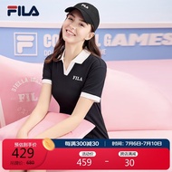 FILA 斐乐官方女子针织连衣裙2024夏时尚休闲撞色翻领裙子