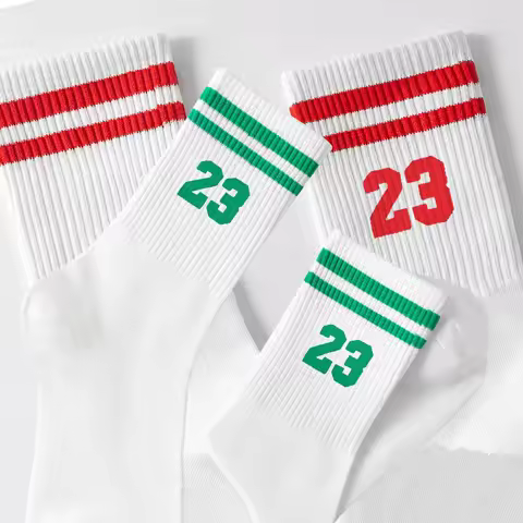 5/10/20 Pairs Men's Crew Socks, Number 23 And Stripe Design, Anti-odor And Sweat Absorbent, Casual &