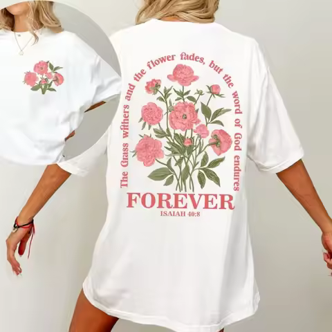 Boho Christian Shirt Women Bible Verse Tshirt Jesus Apparel Vintage Floral Tshirt Flower Graphic Cot