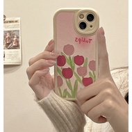 Phone Case OPPO A11 A5 A3s A31 A15 A36 A52 A92 A96 A92s A32 Reno 5 6 7 Oil painting tulip mobile phone shell with leather phone anti falling soft shell