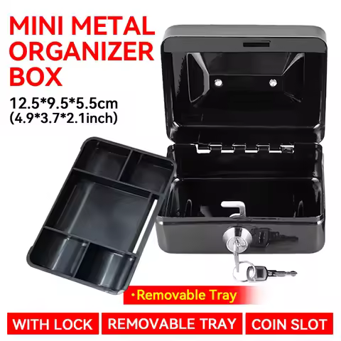 Steel Cash Box Key Mini Safe Lock Box Key Locker Money Bank Security Box Storage Hidden Money Coin C