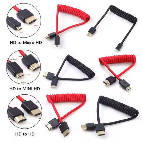 HD to Micro HD/MINI HD/HD Coiled Cable 1080P 4K 60Hz High-Speed High-Definition Television Cable for