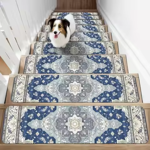 VIKAMA 4/7/10/15pcs Bohemian Stair Treads Reusable Rubber Indoor Safety Mats for Pets Children Elder