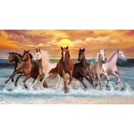 HIASAN DINDING Print Painting Wall Decoration 7 hoxy horses running in water plus frame uk45cm x 65c