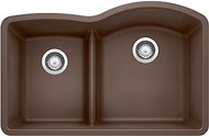 BLANCO, Café Brown 441609 DIAMOND SILGRANIT 40/60 Double Bowl Undermount Kitchen Sink with Low Divide, 32" X 21"