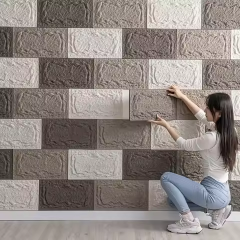 PU stone wall panel, 10 mm, realistic brick pattern, anti-mould and moisture-proof, waterproof and w