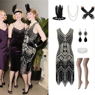 Funny 1920s Great Gatsby Dresses for Women Set, Roaring 20s Flapper Dresses for Women Sequin Fringe 