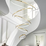 8-Ring Minimalist Stainless Steel Pendant Light with Dimmable LED Light for Living Rooms and Stairwe