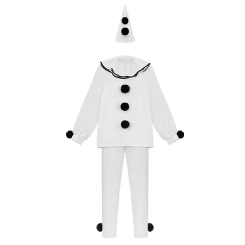 Men's Pierrot Clown Costume Role Cosplay Halloween Mime Stage Outfit Joker Suit Party