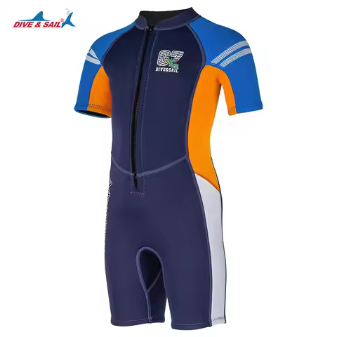 Kids Shorty Wetsuit, 1.5mm SCR Neoprene Swimsuit for Toddlers, Back Zipper Children's Short Wet Suit