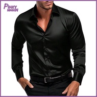 Yoewre Men Regular Fit Dress Shirt Slim Fit Long Sleeve Shirt Mens Satin Slim Fit Button-down Shirt 