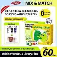 LICKZ JUICE MIX & MATCH Ice Lemon Tea and Lime Juice Beverage Concentrate - BUNDLE 60 Sachets with T