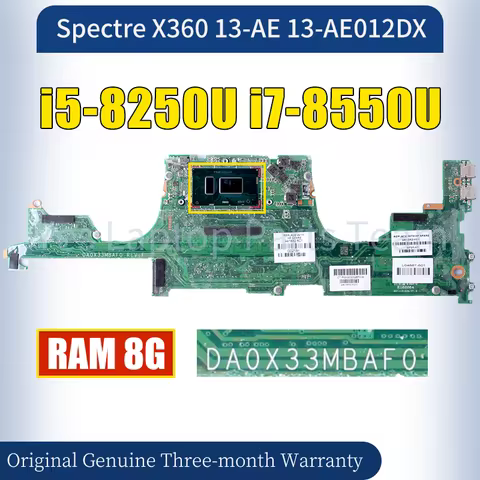 DA0X33MBAF0 For HP Spectre X360 13-AE 13-AE012DX Laptop Mainboard i5-8250U i7-8550U 8G 941883-601 No
