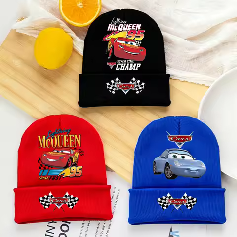 Lightning McQueen Kids Knitted Hat Cute Anime Disney Car Movie Boys Beanie Headgear Outdoor Street W