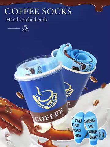 1 pair of mid-calf socks for men and women in a novelty coffee design, practical and suitable for ho