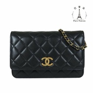 【巴黎站二手名牌專賣店】＊現貨＊CHANEL 香奈兒 真品＊AP3405黑色菱格紋羊皮金色復古浮雕限定雙C鏈包 WOC斜背包