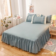 (10 Color) Bedsheet with Skirt Brushed Bed Sheet Elastic Lace Skirting Bed Cover Princess Style Wedd