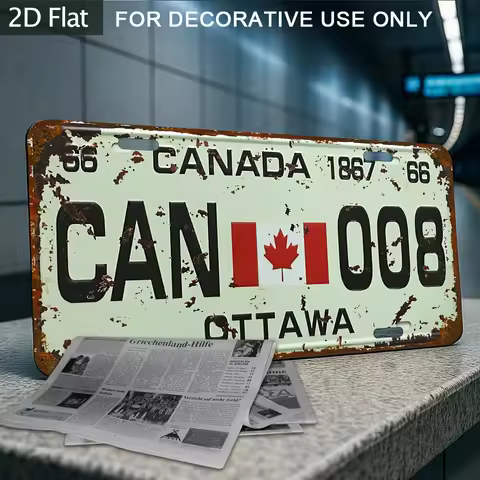 2D Flat, 1pc Vintage Canadian License Plate Sign - 30.48x15.24 cm Aluminum Wall Art, Distressed Fini