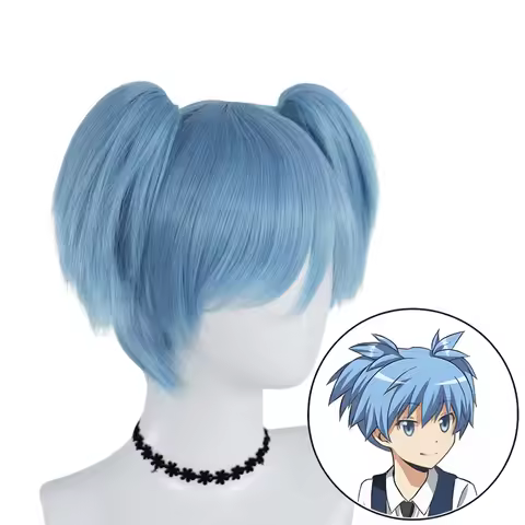 Shiota Nagisa Cosplay Wig Anime Assassination Classroom Cosplay Short Blue Wig with Double Ponytails