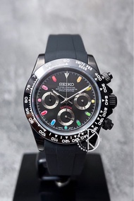 【定制】Seiko Mod Quartz Chronograph Watch 40mm 黑色彩虹面地通拿 精工改裝石英計時鋼錶
