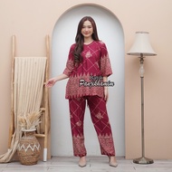 Setelan Batik Wanita Lengan 3/4 One Set Rayon Adem Baju Tidur Celana Panjang Busui Panjikhamim