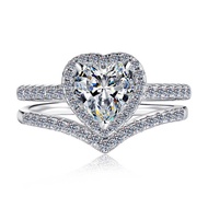 Heart-Shaped V-Shaped s Sterling Silver Ring Stacked New Style Engagement Ring 1CT Moissanite Ring