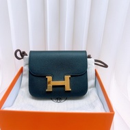 Hermes constance slim 黑金 康康短夾 W刻