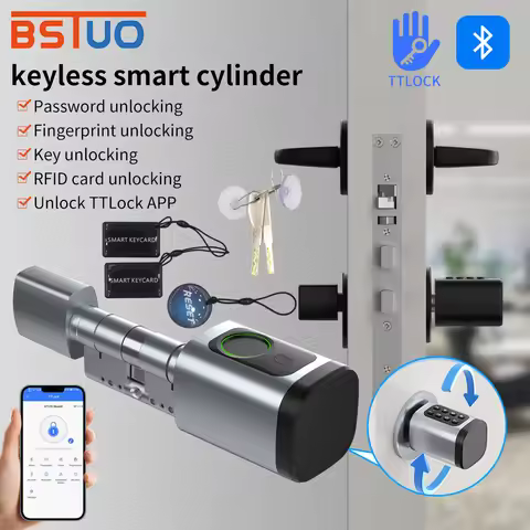 TTlock Smart Cylinder Digital Fingerprint Door Lock Mortise Bolt Lock Adjustable Cylinder Length Pas