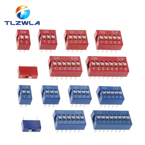 10PCS Red, Blue Toggle Switch Spacing 2.54MM DIP Dial The Code Switch 1 2 3 4 5 6 7 8 9 10 12 PIN Qu