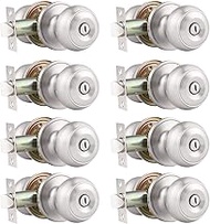 8 Pack Probrico Interior Privacy Keyless Door Knobs Door Lock Handle Handleset Lockset Without Key Doorknobs Satin Nickel for Bedroom and Bathroom-Door Knob 609