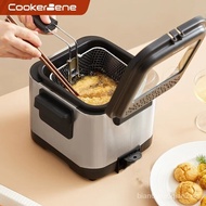 （In stock）cookerbeneDeep Frying Pan Fuel-Saving Storage with Strainer Deep Frying Pan Household Deep Fryer Fryer Special Fryer for Tempura Pot Plug-in Deep Frying Pan 20cm 1.5L