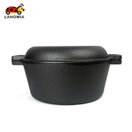 [LAHOMIA] Dual Handle Dutch Oven Heat Retention Cast Iron Dutch Oven 2-in-1 for Stewing