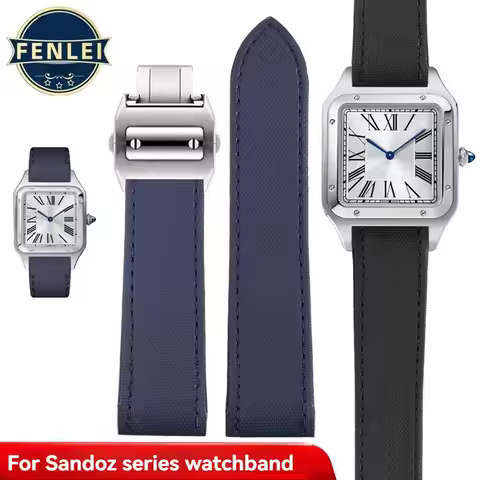 For Cartier Santos Strap Nylon Watchband Tank SANTOS 100 Leather Bottom Wristband Folding Buckle Bel
