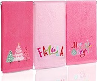 Breling 3 Pcs Christmas Hand Towels Embroidered 29.5 x 13.7 Inch Falala Merry Bright Cotton Merry Ch