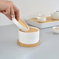 Bamboo Coasters 5-Pack Set Wooden Coasters with Holder - Round Cup Coasters for Cold Drinks and Hot 