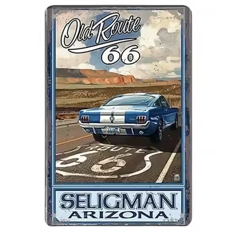 Old Route 66 Tin Sign Americana Garage Wall Decor Seligman Arizona